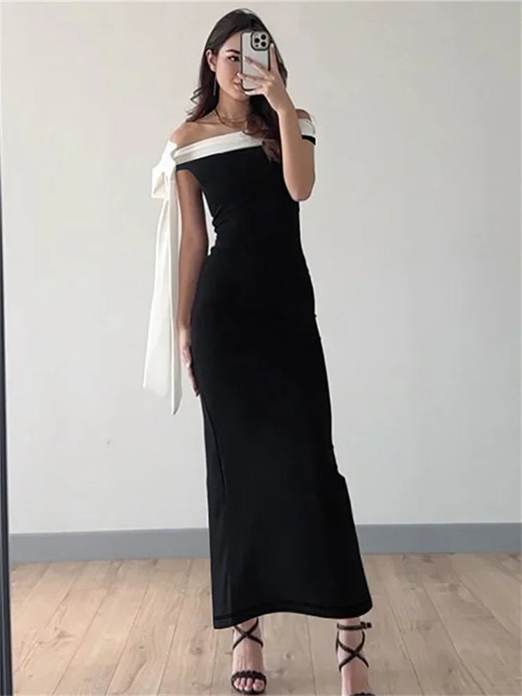 Diagonal Collar Backless Lace - Up Dress