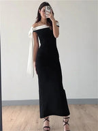 Diagonal Collar Backless Lace - Up Dress