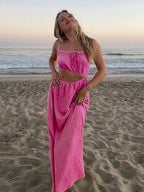Lace Up Solid Color Open Back Long Dress