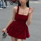 Red Bow Dress A Line Spaghetti Straps Backless
