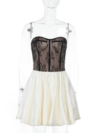 Patchwork Lace Black Backless Dress