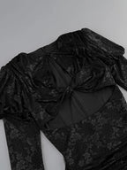 Gloves Long Sleeves Lace Floral Dress