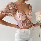 DressBetty - 3D Butterfly Embroidery Crop Top
