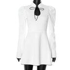 Women's Lace - Up White V - Neck A - Line Short Dress