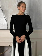 Pleated Patchwork Long Sleeve Maxi Dress
