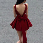 Red Bow Dress A Line Spaghetti Straps Backless