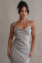 3D Flower Draped Open Back Maxi Dress