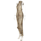 Halter Leopard Embellished Long Dress
