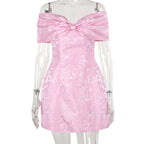 Bow Off Shoulder Backless A - line Jacquard Party Dress