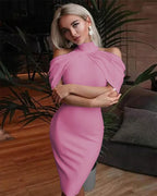 Solid Halter Off Shoulder Hip Package Bodycon Work Dress