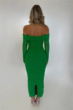 Off - shoulder Slash Neck Solid Maxi Dress