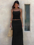 Chiffon Lace Halter Maxi Sexy Long Two Piece Skirt Set