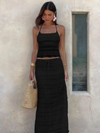 Chiffon Lace Halter Maxi Sexy Long Two Piece Skirt Set