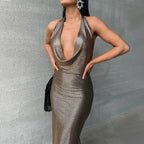 Halter Deep V Neck Sleeveless Fishtail Dress