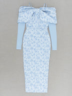 Sky Blue Mesh Sleeve Floral Dress