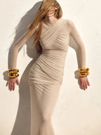 Mesh Patchwork Sheer Long Sleeve Dress
