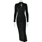 Long Sleeved Pleated Hollowed Out Maxi Dress