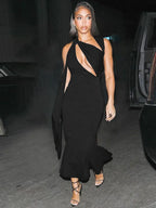 Hollow Out Sleeveless Black Maxi Dress