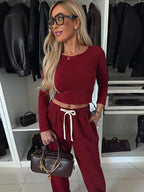 Lace Up Loose Sleeve Two Piece Pants Set