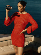 O - Neck Long Sleeve Knit Mini Dress