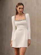 White Square Neck Diamond Mini Dress