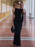 Patchwork O Neck Sleeveless Maxi Dress