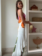 Irregular Curling Edge Floral Dress