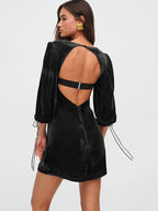 Backless Lace Up Long Sleeve Dress