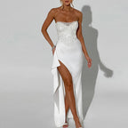 Sequin Strapless High Slit Maxi Party Dress