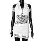 Halter Off the shoulder White Lace Mini Dress