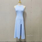 Knit Slit Solid High Waisted Vacation Dresses