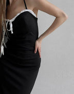Open Back Lace Patchwork Black Maxi Dress