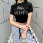 Spider Rhinestone Slim Crop T-shirt