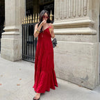 Sling A - line Sleeveless Deep V - neck Dress