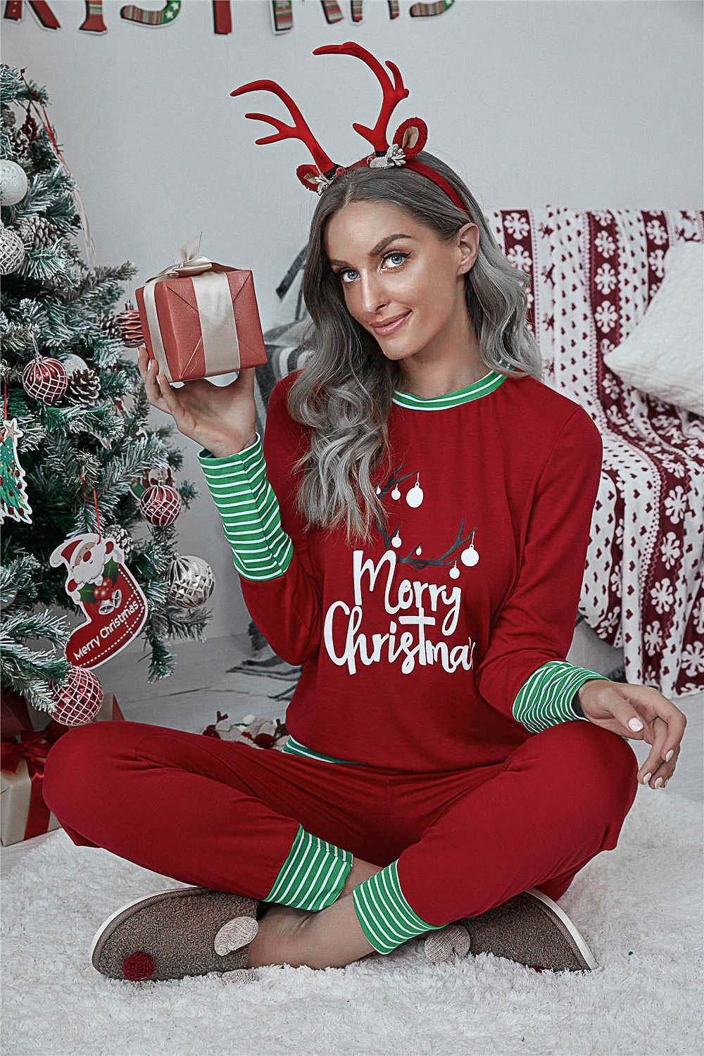 DressBetty - Merry Christmas Pajamas Set Casual Matching Set Full Sleeve Tops+Pants 2 Pieces