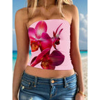 Floral Print Show Navel Strapless