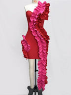 Solid Ruffles One Shoulder Strips Prom Mini Dress