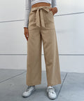 DressBetty - Solid Corduroy Belted Wide Leg Pants