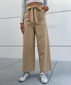 DressBetty - Solid Corduroy Belted Wide Leg Pants