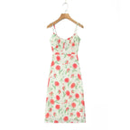 Large Flowers Elastic Buttons Midi Dress