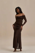 Off - shoulder Strapless Rose Long Sleeve Dress