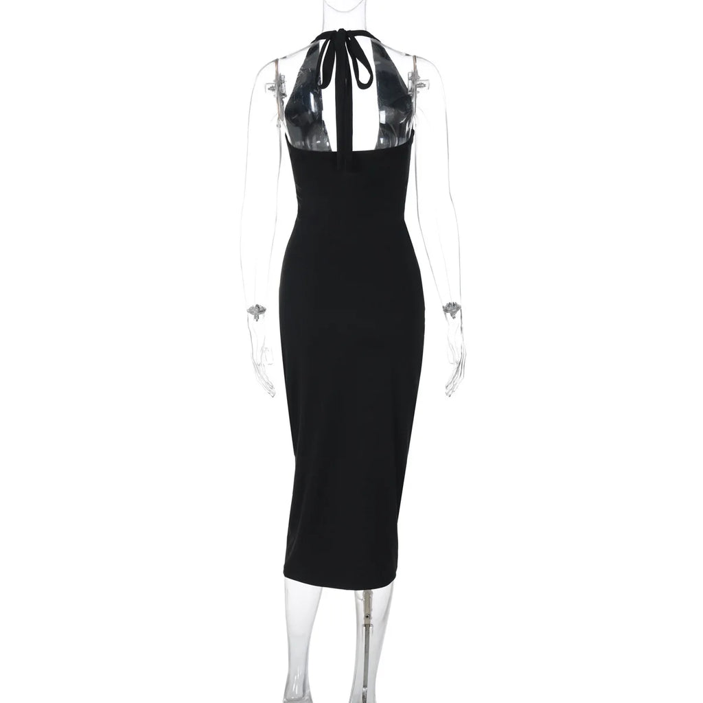 Halter Neck V - Neck Backless Dress