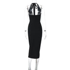 Halter Neck V - Neck Backless Dress