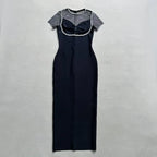 Black Diamante Evening Midi Dress