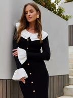 Patchwork Contrast Ribbed Midi Dress