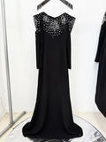 Diamonds Beaded Slash Neck Off The Shoulders Maxi Dress