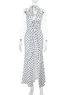 3D Flowers Polka Dot Print Backless Dress