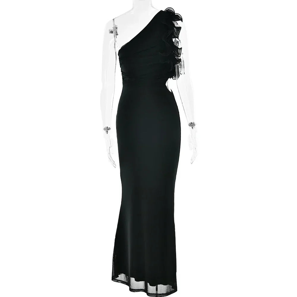 One Shoulder Ruffles Women Maxi Dress