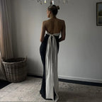 Bows Contrast Color Ribbon Long Dress