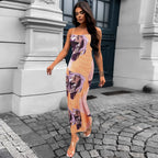Slim Fit Bag Hip Print Long Sleeve Midi Dress